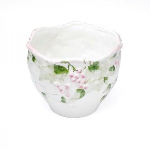 ハンドメイド陶器植木鉢・フルーツ ピンク ブドウ柄《底穴あり》| 陶器 ポルトガル製 植木鉢